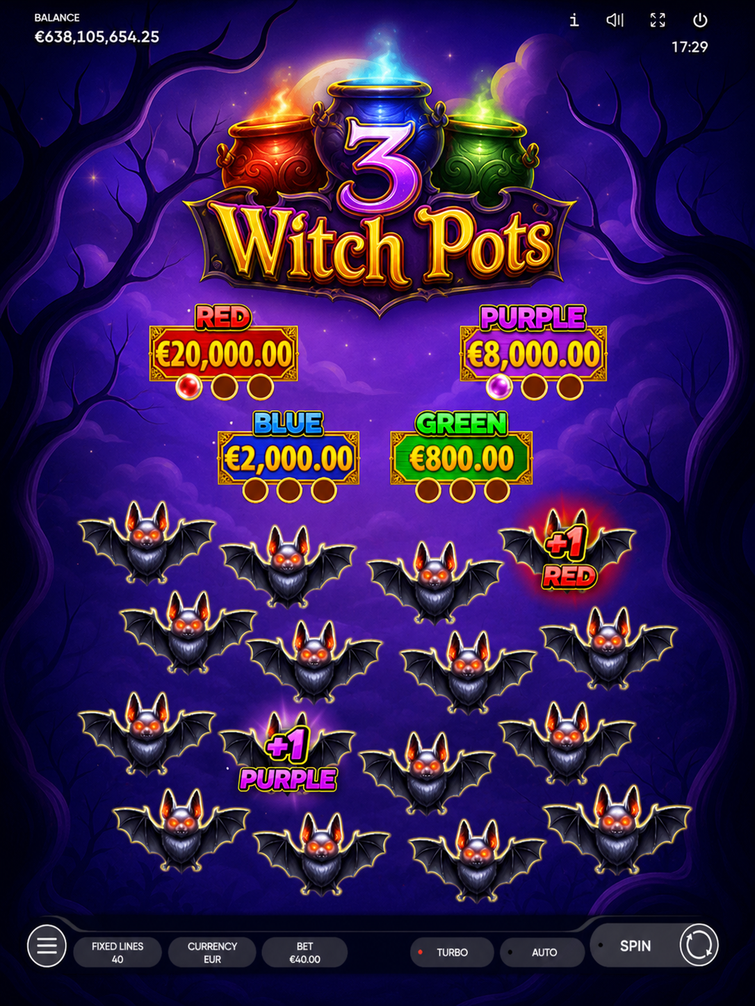 3 Witch Pots Screenshot - cauldrons filling with scatters and a x24 multiplier