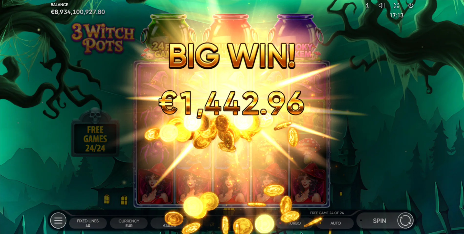 3 Witch Pots wild multiplier win on the reels